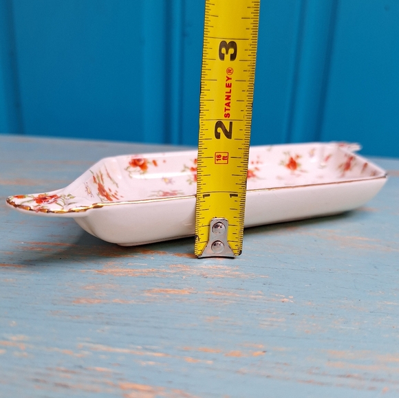 Vintage Porcelain Trinket Dish Vanity Tray Antique Gold Leaf Flowers Japan Mark - Picture 15 of 16